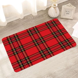 HOSNYE Red Plaid Non Slip Door Mat Bathroom Mat Rugs Scottish Checkered Tartan Pattern Bath Rugs Machine Washable Bathmat Carpet Rug Room Decor for Shower Floor Mat 18 X 30 in