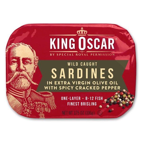 King Oscar Wild Caught Sardines in Extra Virgin Olive Oil, Spicy Cracked Pepper, 3.75 Ounce (Pack of 12) (3480000655)