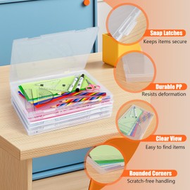 FUIJOL Photo Storage Box 11.5x8.5 Inch, 4 Pcs Portable Board Game Storage Container, A4 Paper Storage Box, Craft and File Organizer for Home/Office