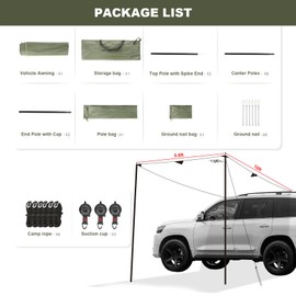 FEIWOOD GEAR Portable Car Awning for SUV, Vehicle Awning for Camping Van Truck, Needn't Roof Rack Hardwares Waterproof UV50+ 10 x 5.6 ft