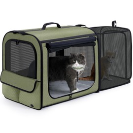 pecute Dog Car Carrier Stable and Light Weight, Expandable Extra Space Dog Carrier for Cars, Breathable Dog Car Crate, Foldable Pet Carrier for Both Indoor and Outdoor Use, Pet Travel Crate Green
