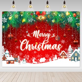 Avezano Christmas Backdrop Red Merry Christmas Backdrop for Photography Xmas Snowflake Photo Banner for Christmas Decorations 7x5ft