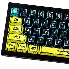 JOMKIZ PBT Keycaps - Japanese Manga Theme Keycaps Set, 131 Keys Cherry Profile Dye-Sub Custom Keycap, Cyberpunk 2077 Minimalist Style Key Caps for 60%, 65%, 75%, 100% Cherry MX Mechanical Keyboard