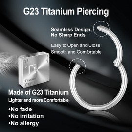 ESHIONER G23 Titanium Hypoallergenic Nose Ring Silver Gold Septum Piercing Helix Ring Cartilage Rings Tragus Conch Piercing Ring 14G 16G Thickness 6 mm / 8 mm / 10 mm / 12 mm Nose Piercing Pack of 1,