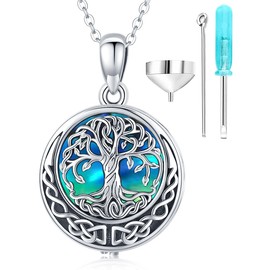 Friggem Urn Necklaces for Ashes 925 Sterling Silver Memorial Tree of Life / Cats Ash Urn Pendant Keepsake Cremation Jewellery for Women Girls Cat Dog, Sterling Silver, No Gemstone