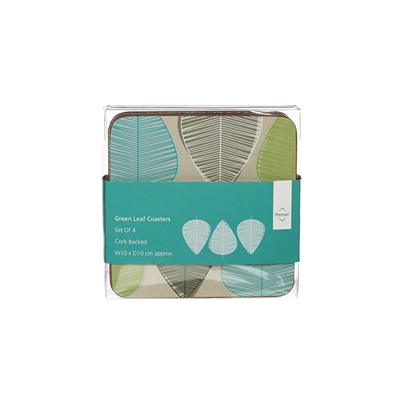 Premier Housewares 1203605 Leaf Coasters - Green, Set of 4,