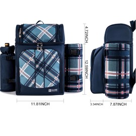 ALLCAMP Picnic Basket Backpack Cooler for 2 Person with 2 Insulated Cooler Compartment,Detachable Bottle/Wine Holder, Fleece Blanket, Plates and Cutlery for Family,Couple and Friend Gatherings (Blue)