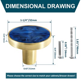 Cionyce 12 Pack Gold Knobs for Dresser Drawers, Brass Dresser Knobs Round Cabinet Knobs for Kitchen Cabinet Cupboard Door Decorative Furniture Hardware, 1-1/4" Diameter, Navy Blue