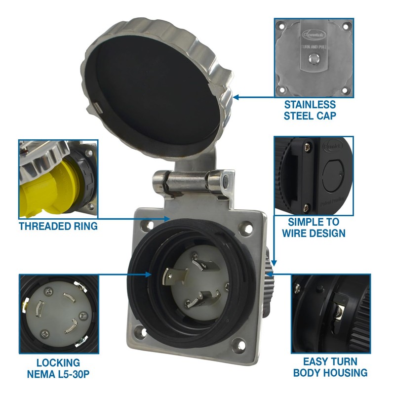 Conntek 30 Amp 125 Volt RV Marine Power Inlet -