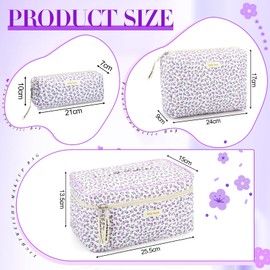 Zeyune 3 Bolsas de Maquillaje Acolchadas de Algodón Bolsa de Maquillaje de Coqueta Grande Bolsa de Maquillaje Floral Estética de Viaje Bolsa de Cosméticos de Aseo con Cremallera (Flor)