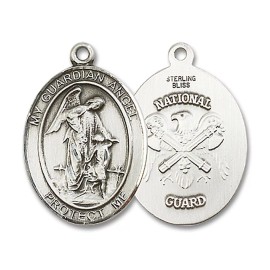 Bliss Sterling Silver Guardian Angel National Guard Medal Pendant Necklace 24"Chain