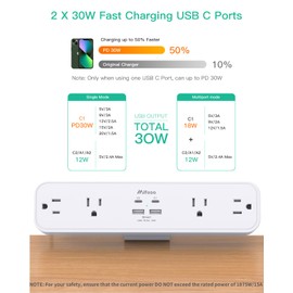 PD30W Desk Clamp Power Strip, Desktop Mount Surge Protector, Fast Charging Station, 5Ft Extension Cord Desk Edge Mount Shelf with 4 Outlets 4 USB Ports (2 USB C), Home Office Accessories Essentials