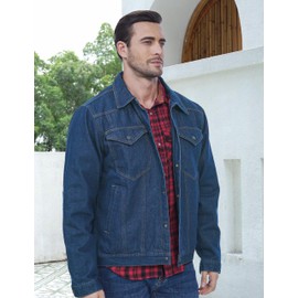 Rousytn Men's Flannel Lined Denim Jackets Cowboy Cut Western Vintage Rugged Jean Trucker Jacket with Pockets(DarkBlue-M)