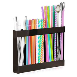 STARGAZ Acrylic straw holder for cabinet door, cabinet straw holder, glass straw holder, straw dispenser for counter, bar straw holder, straw dispenser for home, adhesive straw organizer(black)