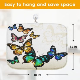 Sanwarm Absorbent Dish Drying Mat, Summer Vintage Butterfly Flower Microfiber Pad for Kitchen Counter, Coffee Bar Decor, Heat Resistant and Reversible, 16" x 18"
