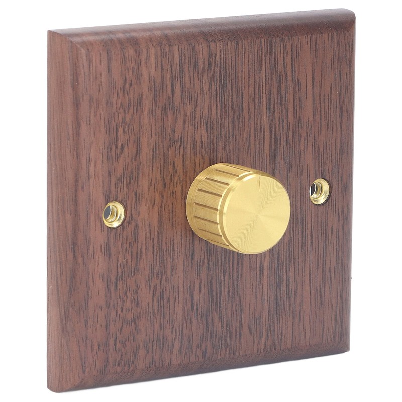 Dimmer Switch with Brass Knob Black Walnut Wood Rotary Dimming