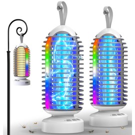 Bug Zapper with Marquee Light, Mosquito Zapper Indoor Outdoor, 4000mAh, Smart Auto On/Off Rechargeable Fly Zapper, Portable Waterproof Insect Killer for Home, Kitchen, Patio, Camping, Party - 2 Packs