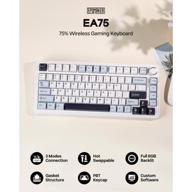 EPOMAKER EA75 75% Wireless Mechanical Keyboard, Creamy Gasket, Knob, Side and Backlit RGB, Hot Swappable Creamy Switch, PBT Keycap, BT/2.4GHz/Type-C, 4000mAh (Light Blue, Reaper Switch)