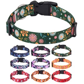 HQYDDMI Dog Collar, Soft & Comfortable Nylon Dog Collar, Adjustable for Cats, Puppies, Small, Medium and Large Dogs, with Floral Pattern (Green Flowers, S)