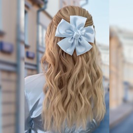 YanJie Hair Clips Silky Satin Hair Bows Women Metal Hair Clips Flower Blue Hair Barrettes Purple Bow Ribbon Big Bows Girls Ponytail Hair Accessories