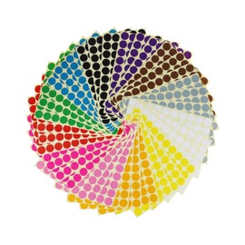 LJY 19mm Round Dot Stickers Color Coding Labels, 12 Different Assorted Colors, 36 Sheets, 2520 Dots in Total