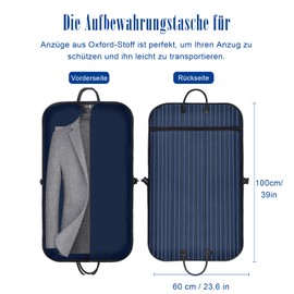 VISOOM Suit Garment Bag 100x60 cm Clothes Carrier Folding Hanging Cover Bags Breathable for Travel and Storage Suit Jacket Dress Coat Men Women(Oxford Fabric Blue)