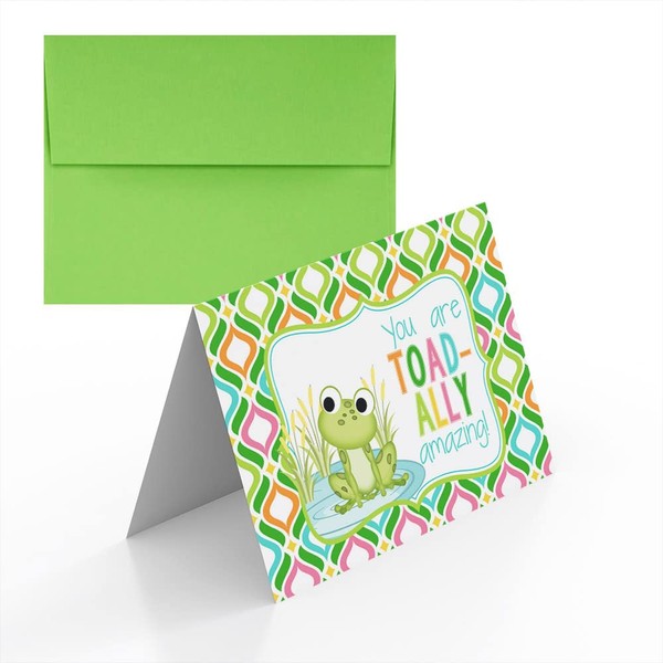 Totally Amazing Frog Themed Good Work Pun Single (1) All Occasion Blank Greeting Card To Send To Friends & Family, 4"x 6" (when folded) Fill In Congratulations Note Card by AmandaCreation