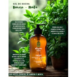 OLEUM VITAE Shower Gel. Gel de Ducha Romero-Menta. Con Aceites Esenciales de Menta y Romero. Hidratación Profunda. Con Extractos de Caléndula, Aloe Ve