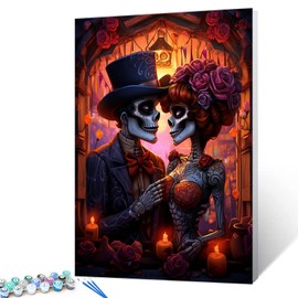 Tucocoo Day of The Dead Decor Paint by Numbers Skeleton Couple DIY Painting by Number on Canvas with Brushes and Acrylic Pigment Easy to Paint for Home Decor Christian Gift Without Frame 16 x 20inch