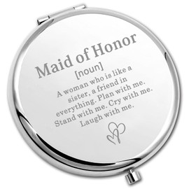 PLITI Maid of Honor Compact Mirror Bachelorette Party Gift Bridal Shower Gift Maid of Honor Proposal Pocket Mirror (Maid Honor Noun CM)