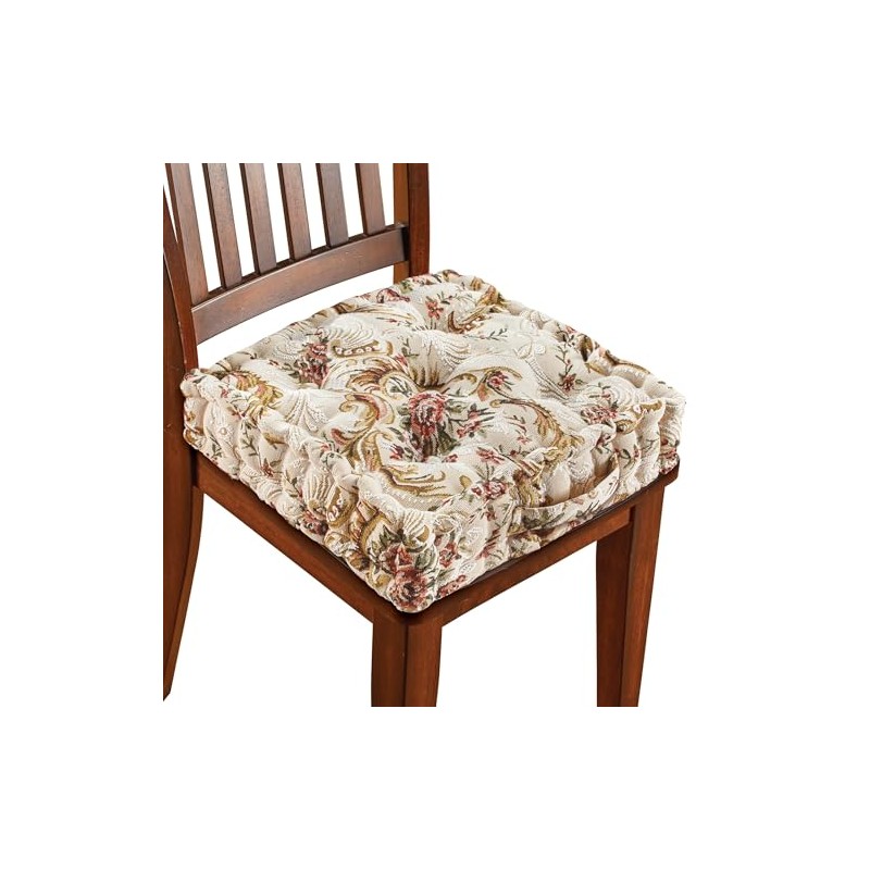 Collections Etc Thick Padded Tapestry Booster Tufted Chair Cushion Blue