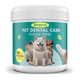 Bolycen Pet Dental Finger Wipes for Dogs & Cats - Dog & Cat Finger Toothbrush - Remove Plaque & Tartar - Freshens Breath - Dog Teeth Cleaning Wipes(1.77" Wide (60 Count), Unscented)