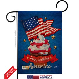 Happy Birthday America Garden Flag - Pack Patriotic Fourth of July Independence Day Fireworks BBQ United State American Support Our Troops - House Banner Small Yard Double-Sided 13 X 18.5