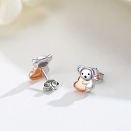 Koala Earrings 925 Sterling Silver Cute Animal Stud Earrings Hypoallergenic Heart Crystal Earrings Jewellery Koala Bear Gifts for Women Girls, Silver