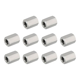 HiPicco Hex Coupling Nuts, M4 x 0.7-Pitch UNC 10mm/0.39" Length, 10 Pack 304 Stainless Steel Rod Coupling Nut for Threaded Rods & Studs