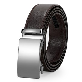 JASGOOD Men Leather Ratchet Sliding Suit Belt with Automatic Buckle 3.5cm Wide，Coffee
