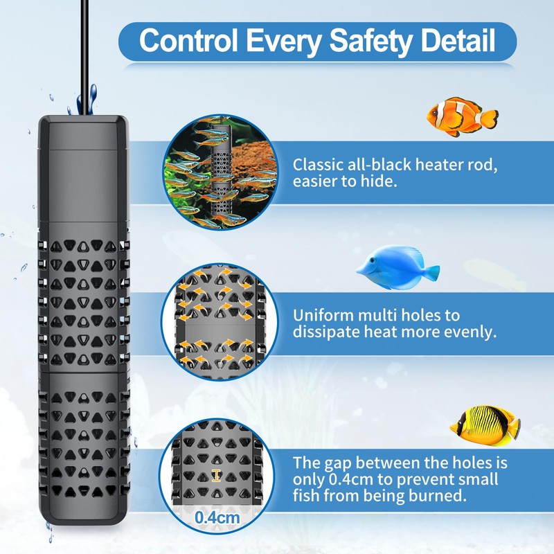 HiTauing Aquarium Heater, Upgraded 100W Fish Tank Heater with Intelligent