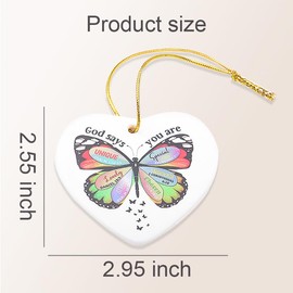 Christian Gifts for Women Men Bible Verse Inspirational Ceramic Keepsake Gifts for Coworkers Friends Religious Easter Gift for Women Birthday for Aunt Mom Butterflies Heart Ornament