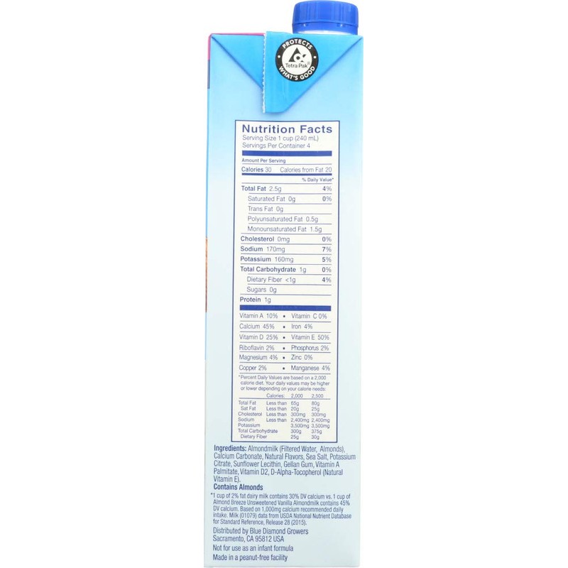 Blue Diamond Almond Breeze Unsweetened Almond Milk, Vanilla 32 fl