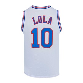 Mens Basketball Jerseys #10 Lola Space Movie Jersey Shirts White/Black (White, XX-Large)