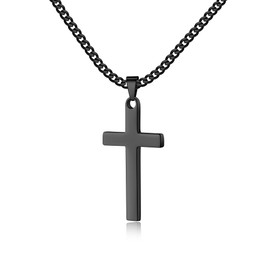LUXEJEW Cross Necklace for Men - Black Cross Chain Necklace for Men Stainless Steel Cuban Link Chain Pendant Necklaces Baptism Communion Confirmation Christian Jewelry Gifts