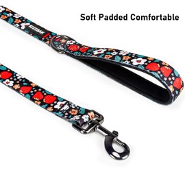 KISSBAK Dog Leash for Small Dogs - Comfortable Padded Handles,Premium Floral Sunflower Dog Training Leash,Walking Lead for Dogs (Strawberry, Small (5/8 Inch x 4 Feet))