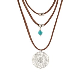 Stocking Stuffers Gifts for Women Boho Necklaces for Women Western Necklace Long Chain Y Shaped Necklace Brown Leather Necklace Turquoise Pendent Necklace Boho Jewelry Country Concert Outfits