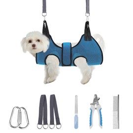 PAWCHIE Dog Grooming Hammock Harness for Dog Cat with Pet Nail Clipper Trimmer-Breathable Cat Hanger Sling for Trimming Clipping Nails-Dog Hammock Restraint Bag for Small Medium Large Dog,Dark Blue XS