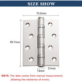 Xinlon Pack of 2 Heavy Duty Ball Bearing Hinges 10 cm, Door Hinge Silver Stainless Steel Hinges with Screws, Hinges Foldable Stainless Steel for Room Door Piano Kitchen Cabinet Window