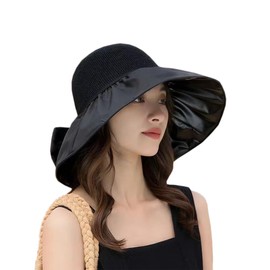 Summer Women's Sun Visor Beach Hat Foldable Sun Hat Wide Brim UV Protection (Acrylic Blend, Hat-Black)