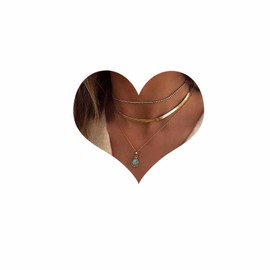 Inilbran Boho Layered Turquoise Choker Necklace Gold Snake Chain Necklace Choker Water Drops Blue Turquoise Necklace Vintage Flat Herringbone Chain Necklace Jewellery for Women and Girls, Zinc