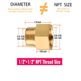 Brass Pipe Fitting, NICOLEKAY 1/2 Inch Male Pipe x 1/2 Inch Female Pipe Brass Fitting Adapter, 1/2'' NPT Male to 1/2'' NPT Female Pipe Fitting Adapter, 1/2'' Brass Pipe Extension Fittings, Pack of 2