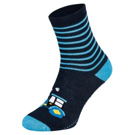 Piarini 2 Pairs of Children's Stopper Socks ABS Socks – Non-Slip Socks with Nubs Made of Cotton – Boys Girls Striped, blue tractor