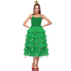 24 Pcs Christmas Tree Costume Set Festive Party Dress Outfit Tulle Skirts Star Headband Beard Ornaments for Women Girl (Medium)